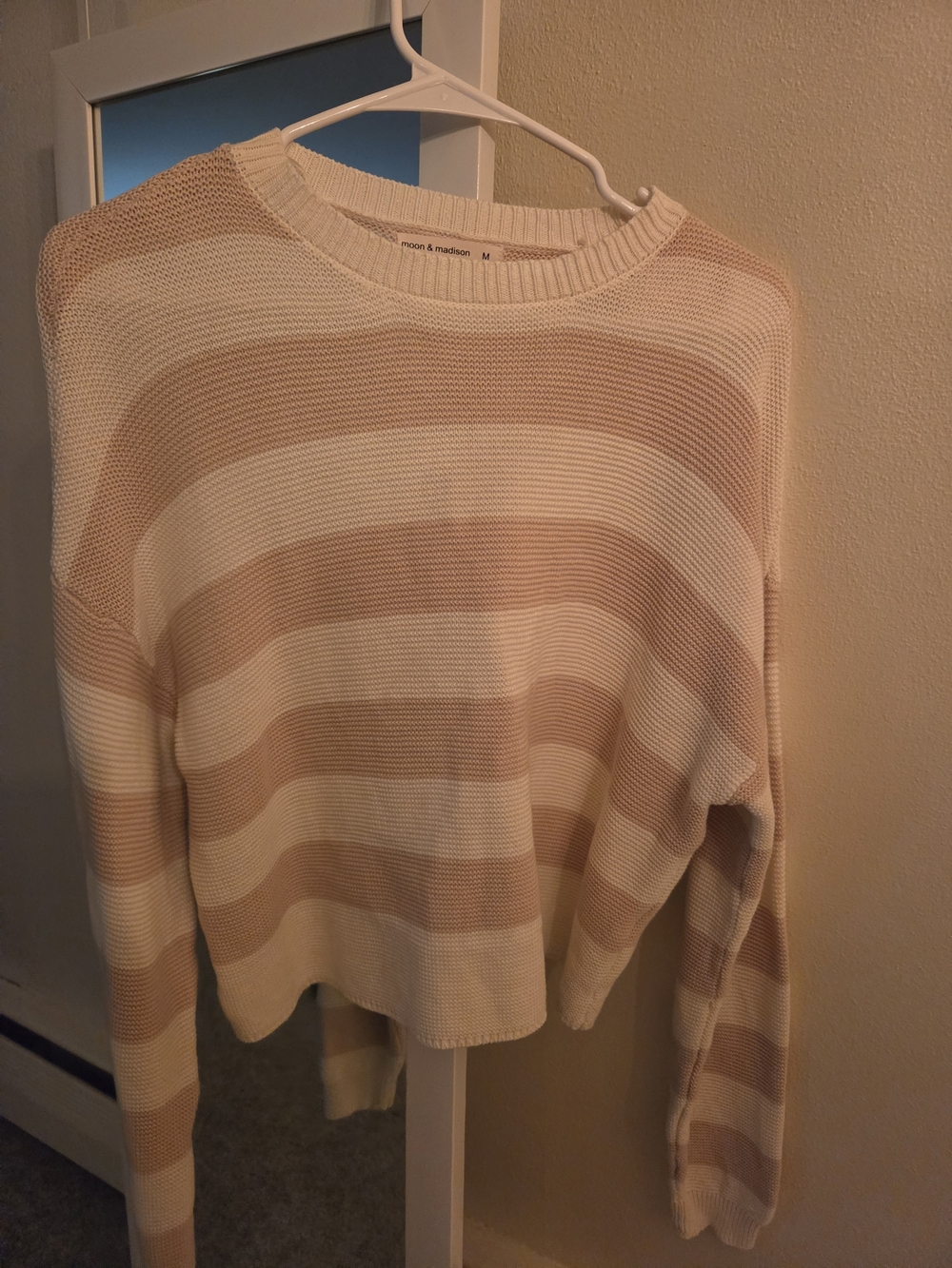 moon & madison Cream and Tan Striped Crewneck Sweater